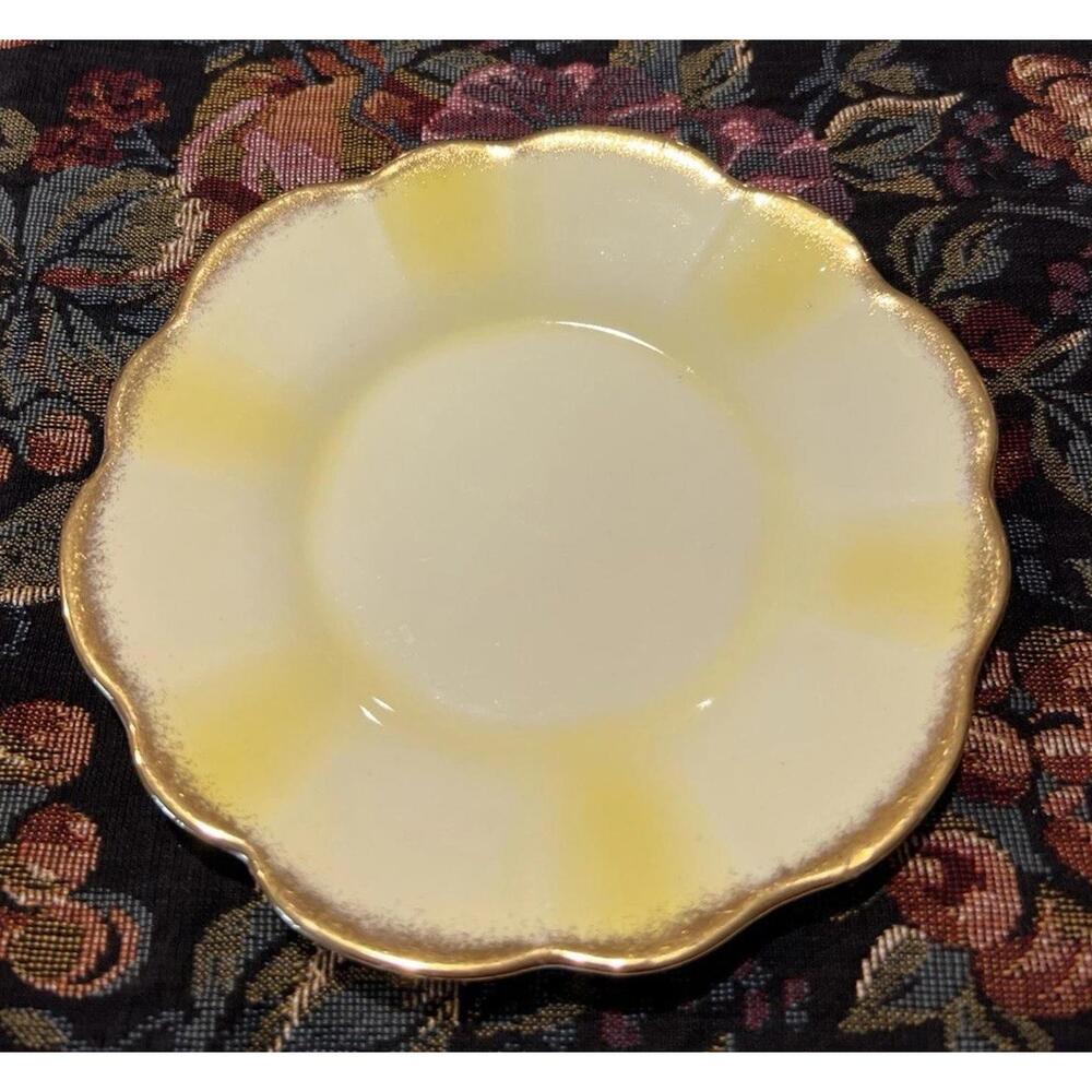 Taylor And Kent Yellow W/ Gold Trim Bone China Saucer Circa 1950's